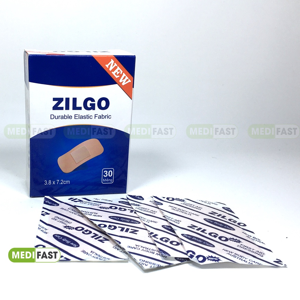 Băng cá nhân y tế Zilgo hộp 30 miếng cỡ to 3.8 x 7.2 cm tránh nhiễm trùng vết thương, rách da do dao kéo, ngã tai nạn