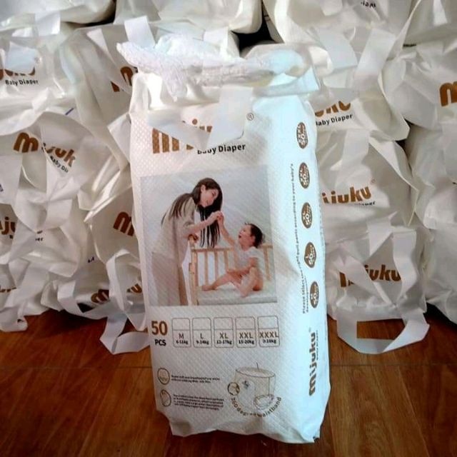 Bỉm tã quần, dán Mijuku cao cấp siêu thấm chống hăm cho bé 2 bịch 100 miếng S/M/L/XL/XXL/XXXL, hàng công ty nhập khẩu
