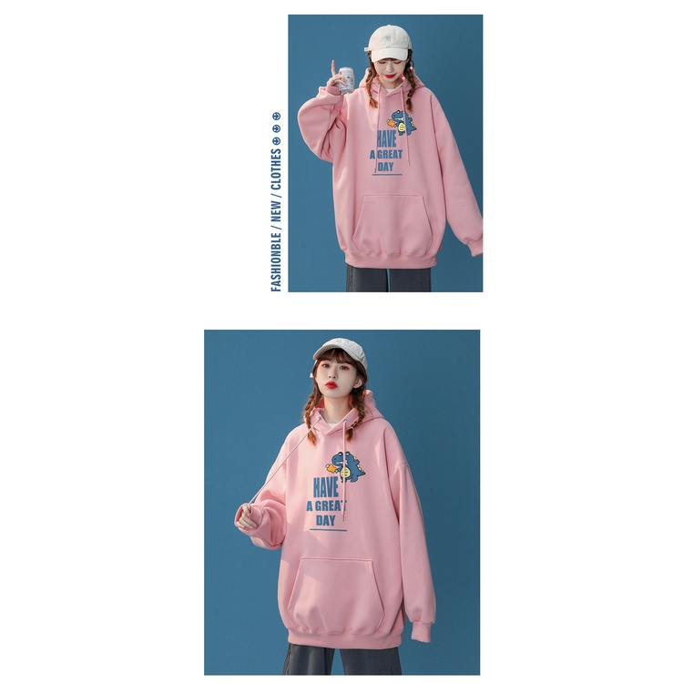 【ZHELIHANGFEI】Áo Hoodie Dài Tay Dáng Rộng In Họa Tiết Cá Tính Trẻ Trung