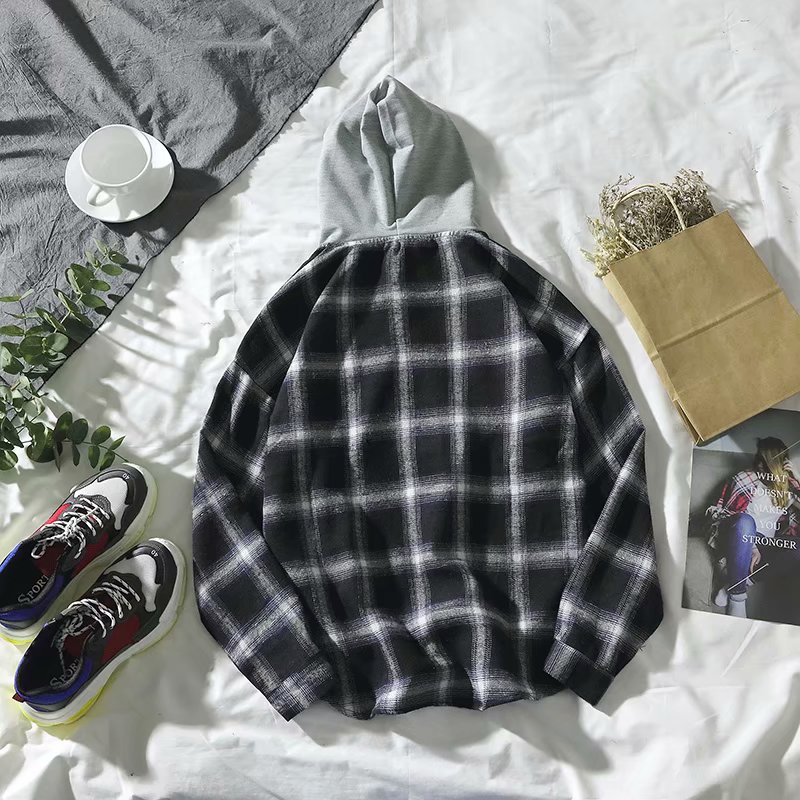 Áo Khoác Hoodie Sọc Caro Phong Cách Hàn Quốc Cho Nam Và Nữ
