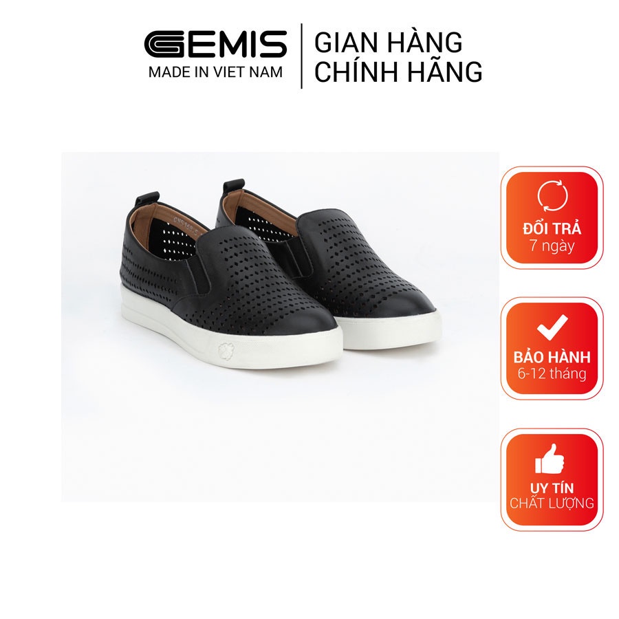 Giày Slip on đế cao da bò laze Gemis – GM00040 Đen/Trắng