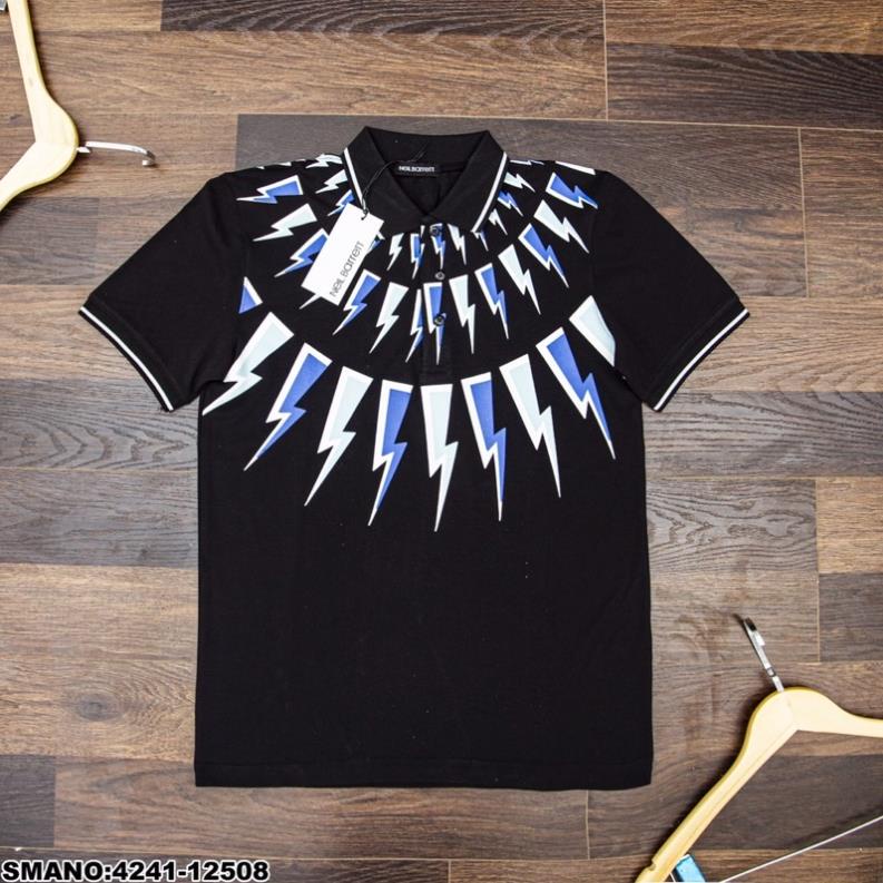 Áo Polo Nam Đen Sét Cao Cấp - Áo Nam Polo Hoạ Tiết Siêu Chất