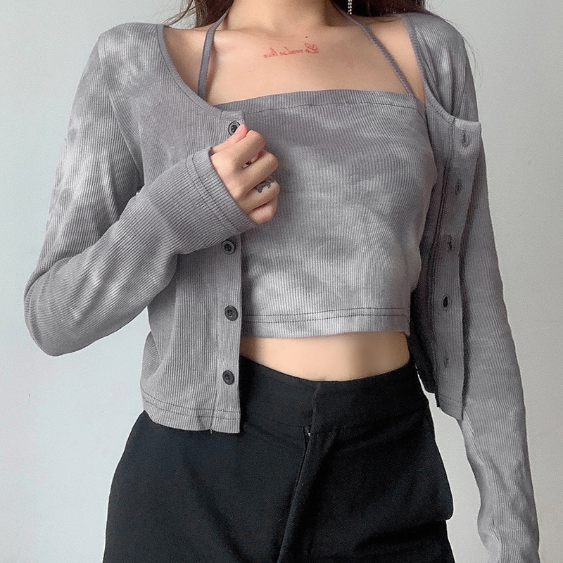Set áo 2 dây croptop kèm áo Cardigan tay dài thời trang nữ quyến rũ | BigBuy360 - bigbuy360.vn