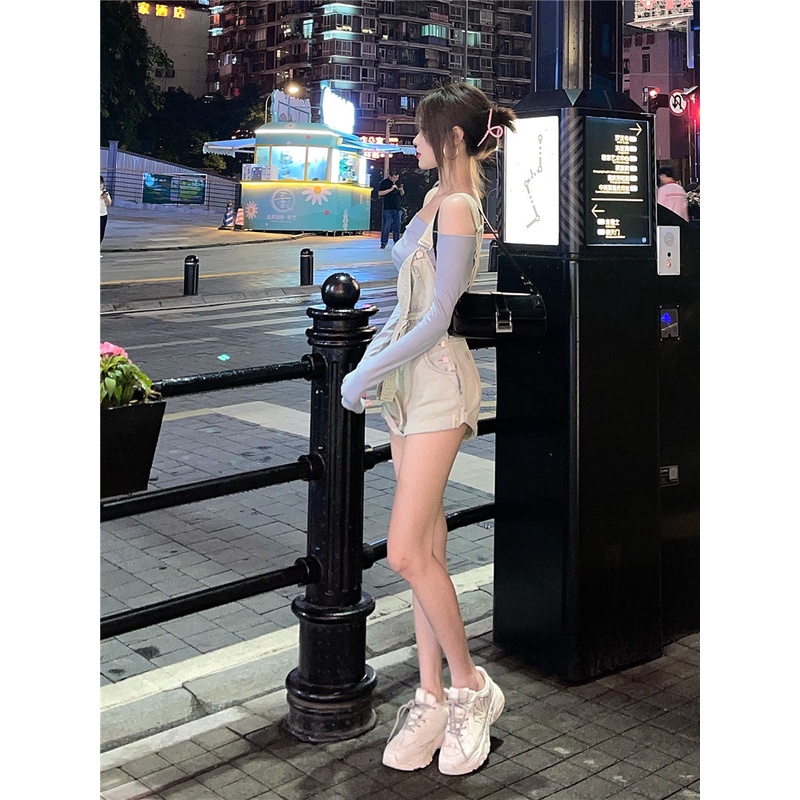 SET ÁO TRỄ VAI NỮ DÀI TAY + QUẦN YẾM SHORT JEAN TÔN DÁNG NỮ ULZZANG