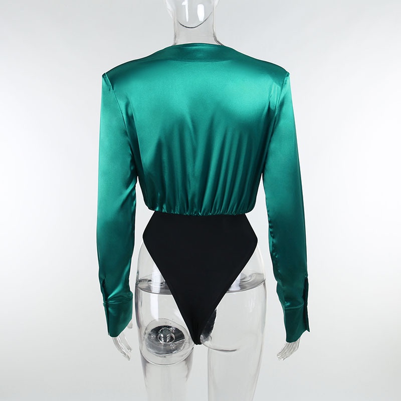 DUNEA Áo liền quần tay dài cổ chữ V gợi cảm thời trang dành cho nữ