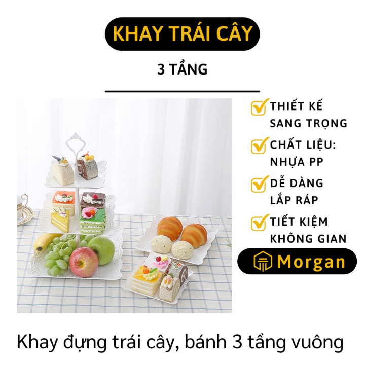 Đĩa Đựng Hoa Quả - Khay Đựng Bánh Kẹo Tết 3 Tầng Đơn Giản, Trang Trí Bàn Ăn 9093