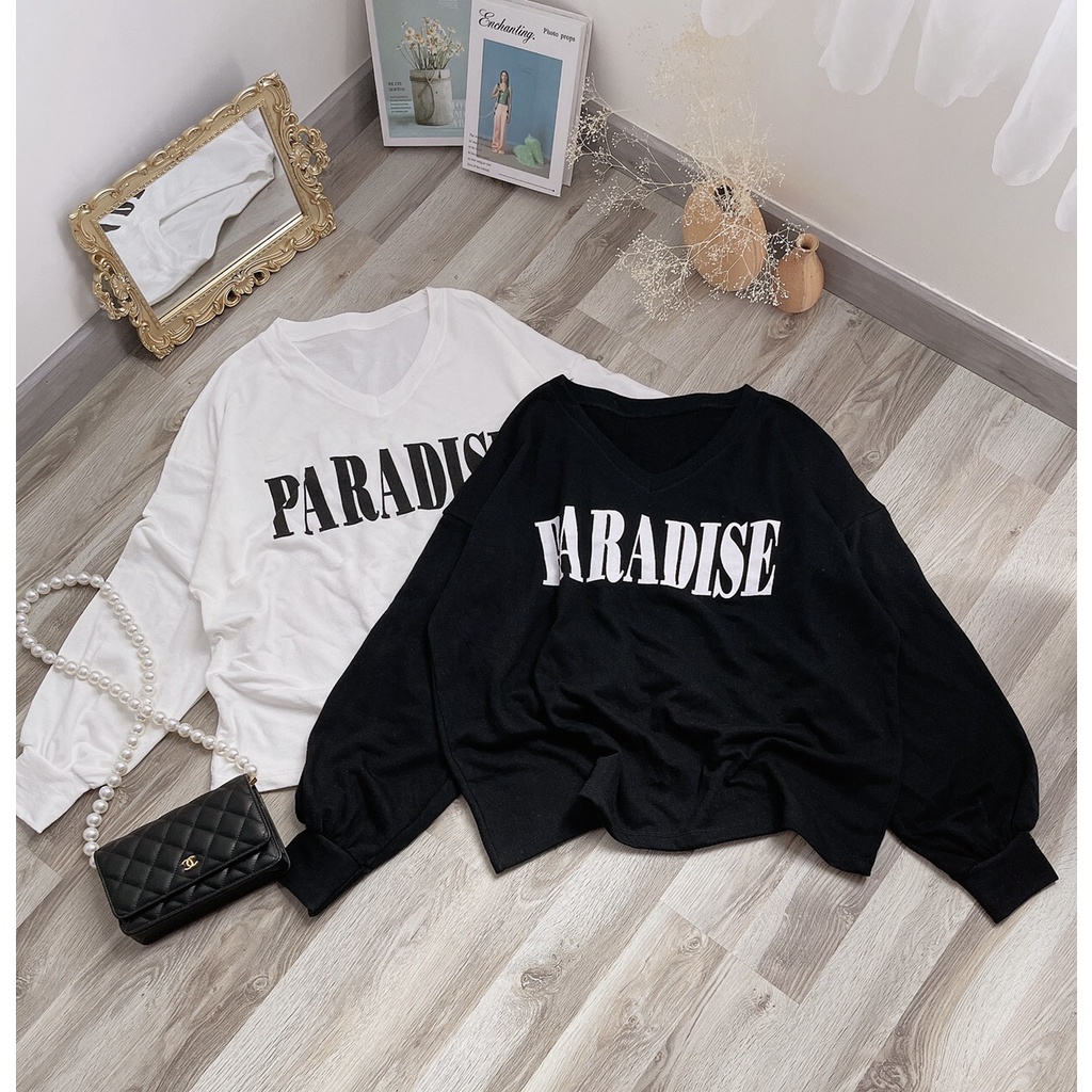 Áo tay bí cổ tim in Paradise 2 màu chất siêu đẹp thời trang quảng châu  KÈM ẢNH THẬT  BAO KIỂM ❌