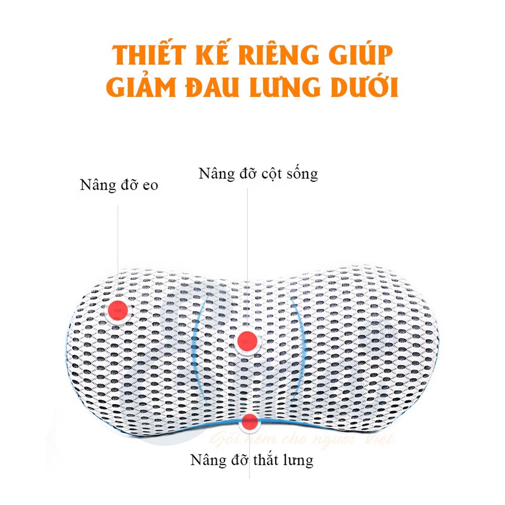 Gối kê lưng chống đau lưng, thoát vị đĩa đệm - Ruột gối cao su non - Thương hiệu doron bảo hành 1 năm