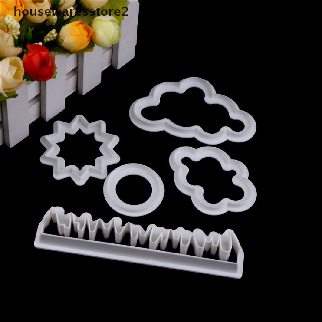 Set 2 Khuôn Nhựa Cắt Tạo Hình Cỏ / Mặt Trời / Đám Mây Trang Trí Bánh