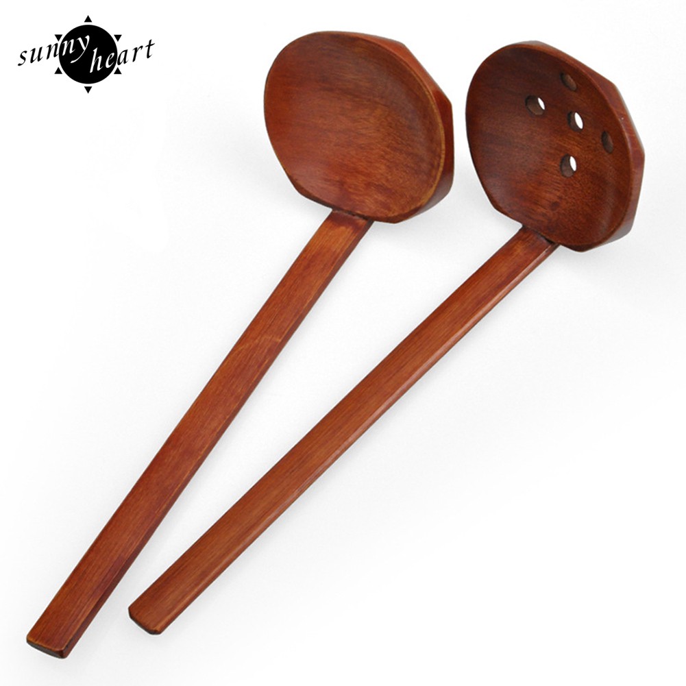 Rây/muỗng gỗ ăn súp/ăn lẩu cán dài màu trơn cho nhà bếp