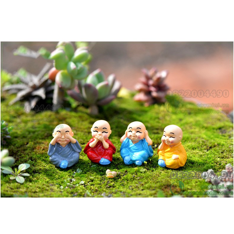 Tượng Nhà sư vui vẻ - Mô hình tượng Mini, trang trí tiểu cảnh terrium, sân vườn, quà tặng lưu niệm, trang trí xe hơi