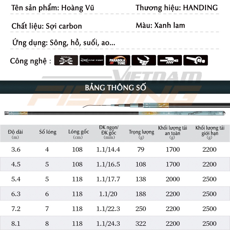 Cần câu cá Handing Hoàng Vũ