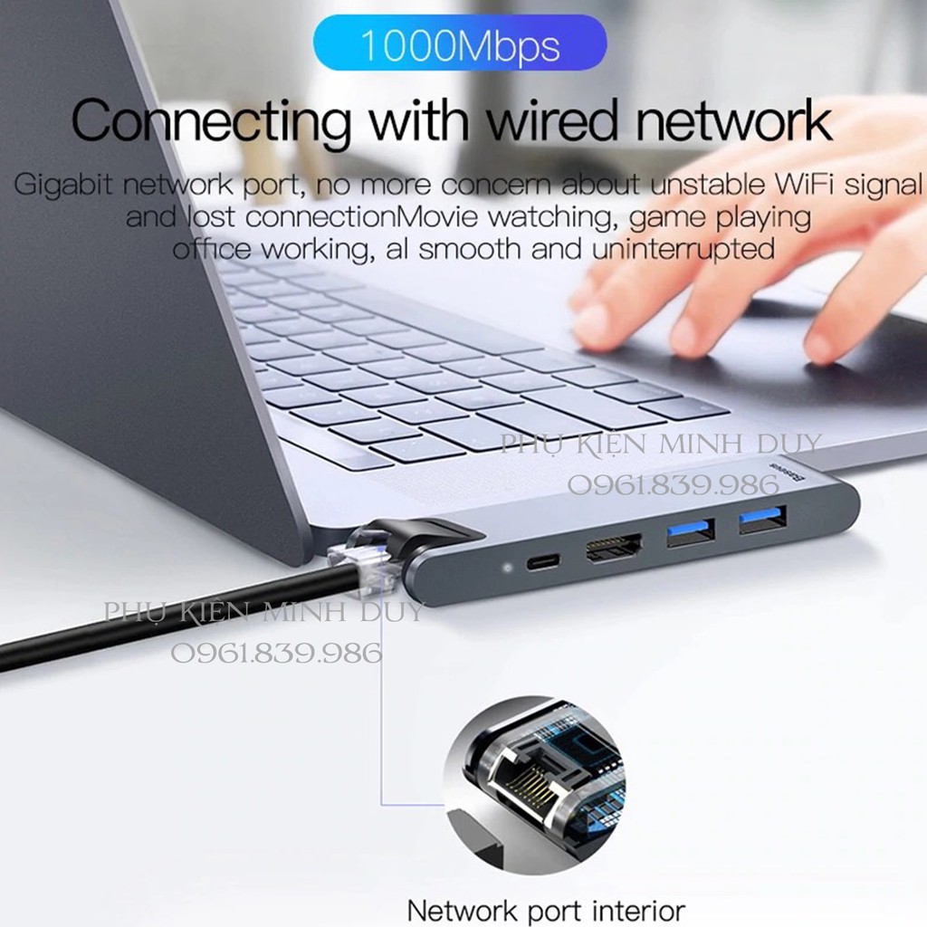 Hub chuyển Baseus Thunderbolt C Pro 7 in 1 Smart Hub cho Macbook Pro 2016/ 2017/ 2018