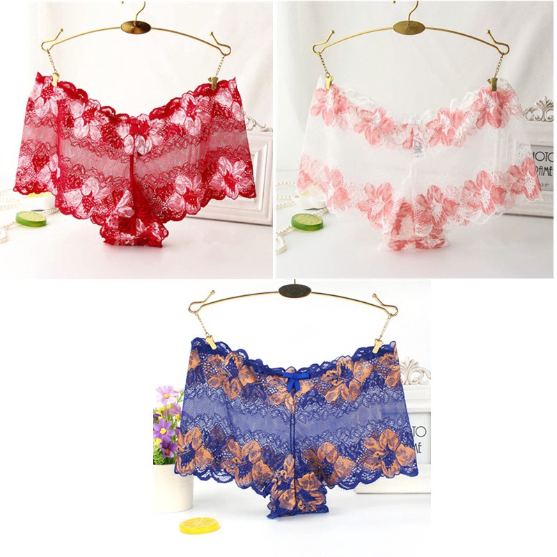 L-4XL Sexy Lace Mesh Flower Panties Plus Size High Waist Triangle Women Comfortable Underwea Briefs | BigBuy360 - bigbuy360.vn