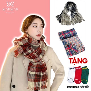 Khăn choàng kẻ caro unisex nam nữ, Khăn quàng cổ len dạ phong cách vintage Hàn Quốc Xinh Xinh Accessories