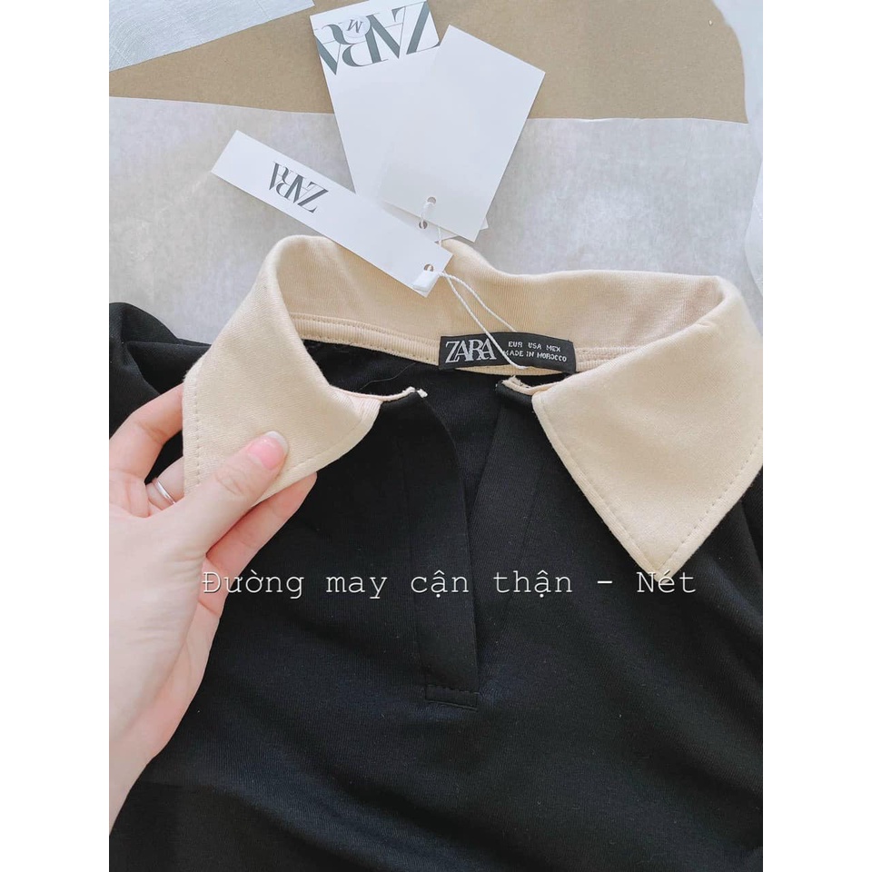 Váy polo nữ đầm suông dài maxi cổ bẻ đen phối be chất cotton mịn mát nhẹ trend 2022