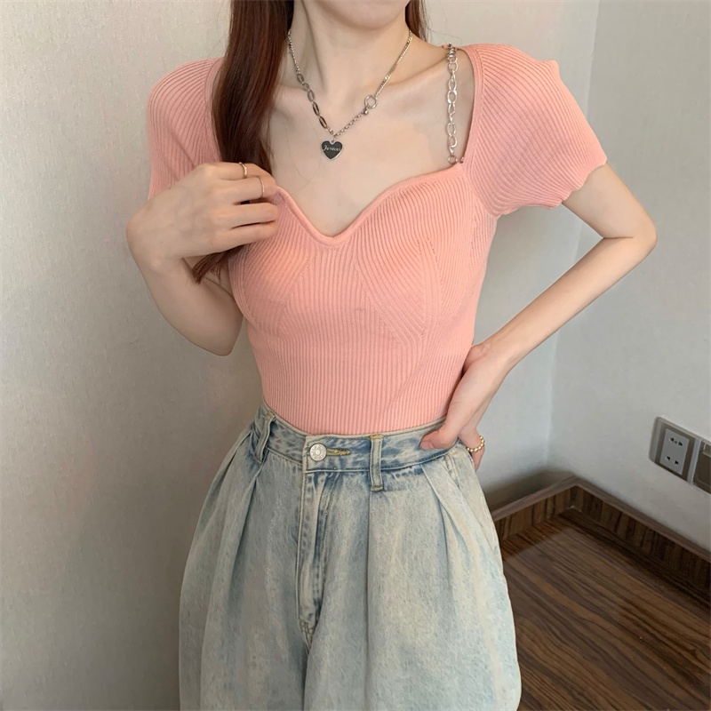 SUXI Áo Croptop Dệt Kim Tay Ngắn Màu Sắc Thời Trang Mùa Hè Cho Nữ