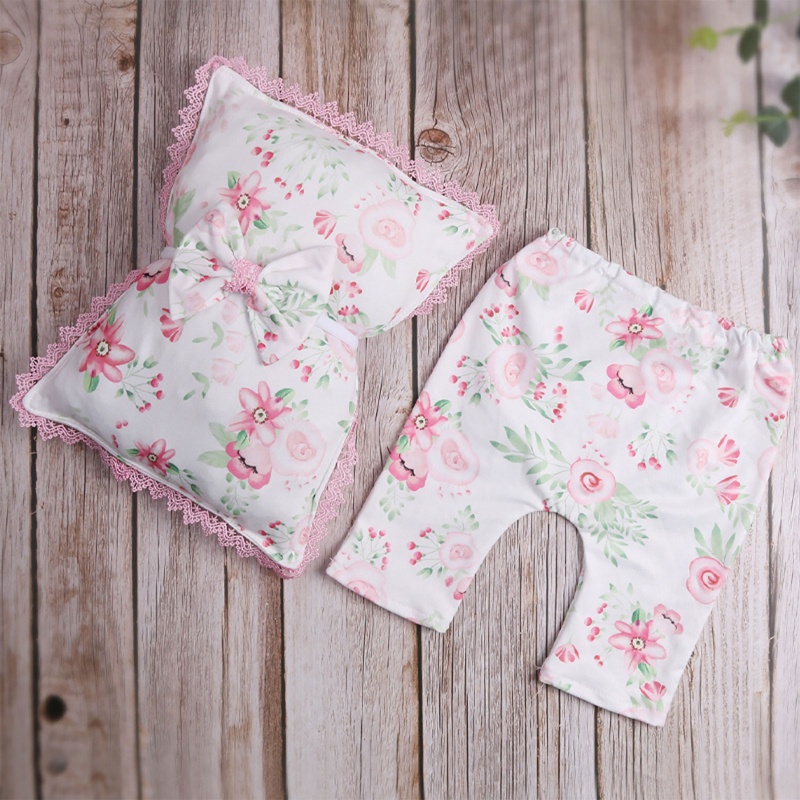 1 Bộ Phụ Kiện Chụp Ảnh Gồm Áo Và Quần In Họa Tiết Thắt Nơ Cho Bé Gái Sơ Sinh