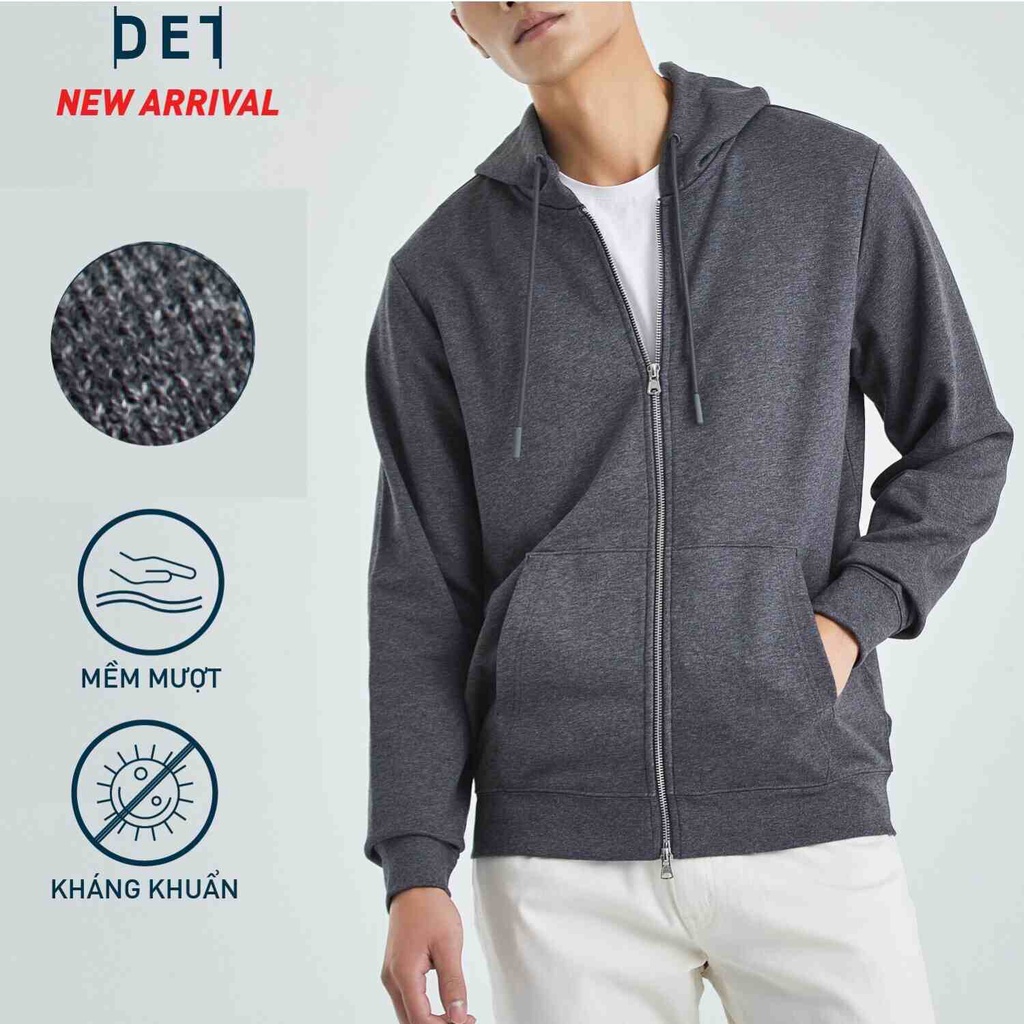 Áo khoác nam Hoodie DETERMINANT vải da cá - kháng khuẩn - ngăn mùi - màu xám - Heather Grey [DETH01]