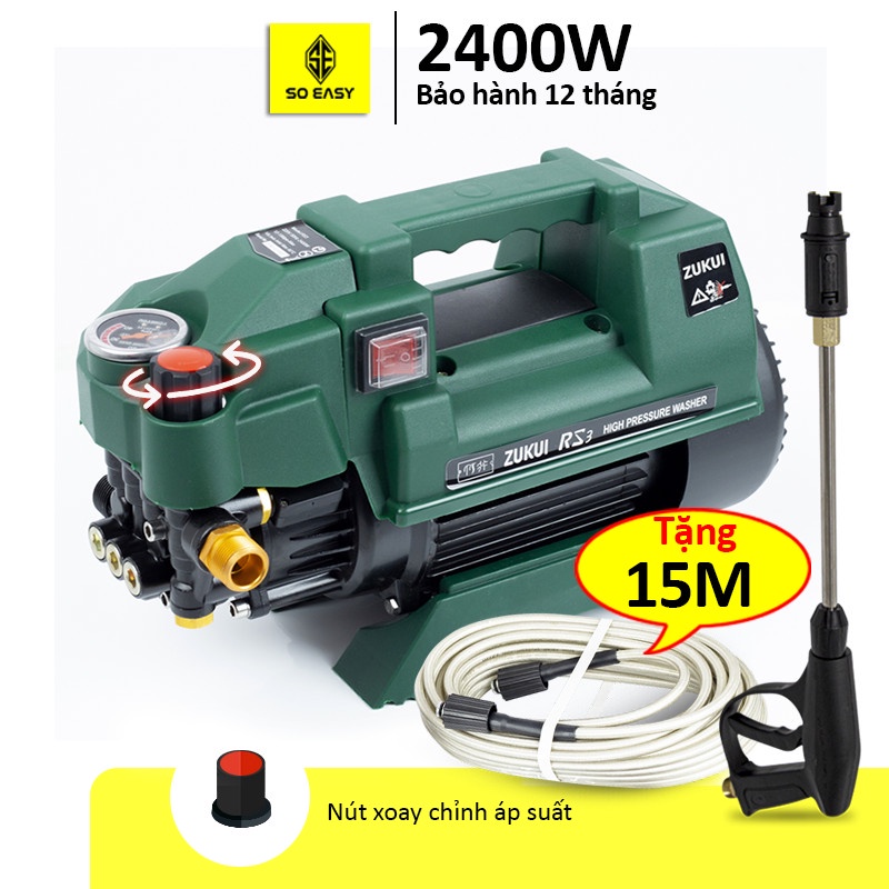 Máy rửa xe gia đình công suất mạnh 2400W, may rua xe mi ni, ống bơm nước 15m, vòi bơm áp lực cao C0007RS3