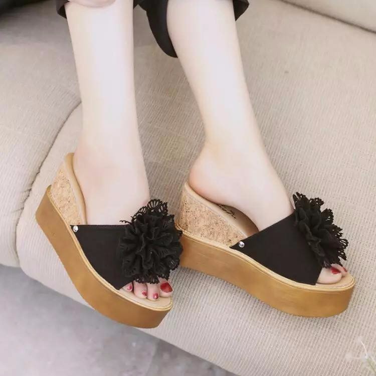 Dép đế xuồng cao gót đính hoa xinh, cao 9 phân