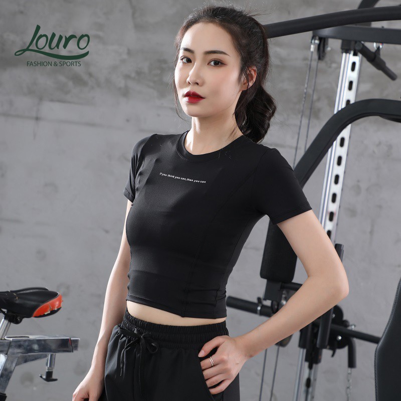Áo tập gym nữ Louro FA75 ✪ FREESHIP ✪ mẫu áo tập gym cộc tay ôm body tôn dáng hiệu quả, chất liệu cao cấp thoáng mát Chư