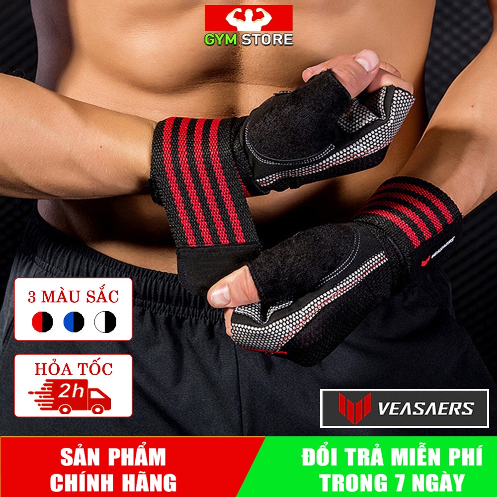 Găng tay tập gym có quấn cổ tay ⚡FREE SHIP⚡ Găng tay thể thao VEASARERS