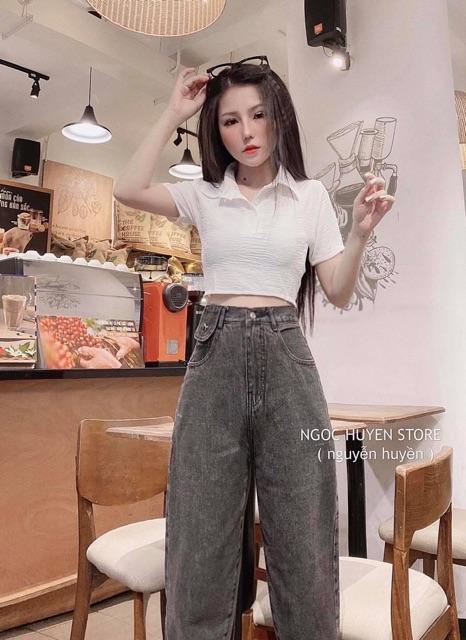 ♻️Set Baggy Xám Nắp + Croptop Petter Trơn