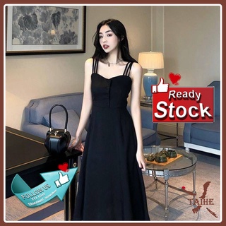Đầm Hai Dây Dáng Dài Trễ Vai Màu Đen Thanh Lịch Quyến Rũ Cho Nữ