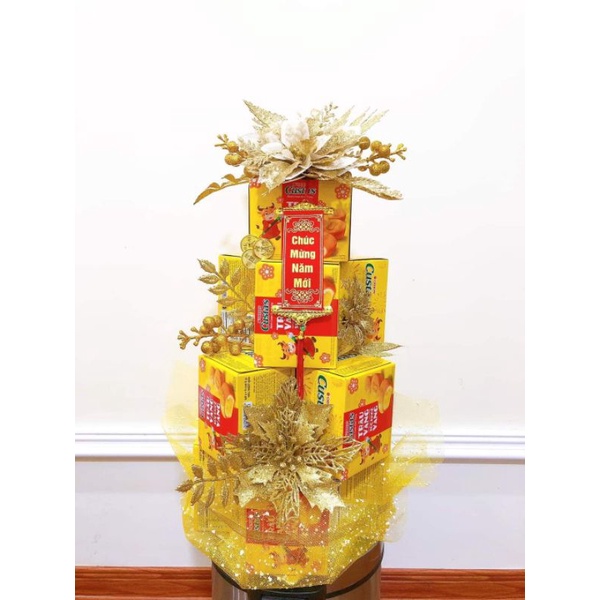 Sét trang trí cháp bánh kẹo nước giỏ hoa quả tết