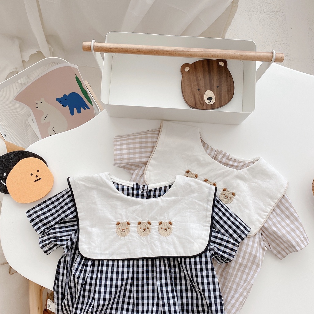 Áo liền quần ngắn tay in họa tiết gấu xinh xắn dành cho bé gái