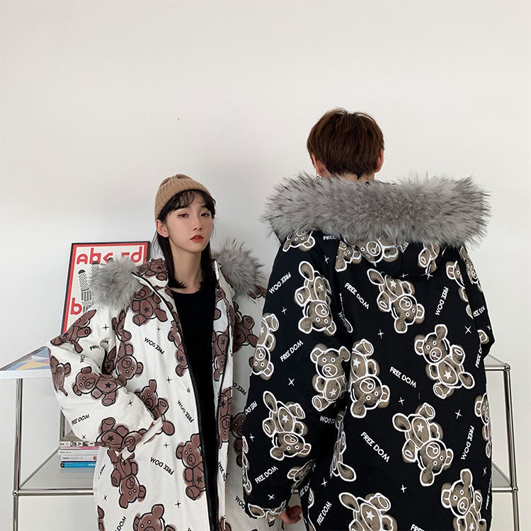 Áo khoác họa tiết gấu chất liệu đệm vải cotton cổ lông dày dặn thích hợp dành cho mùa đông | BigBuy360 - bigbuy360.vn