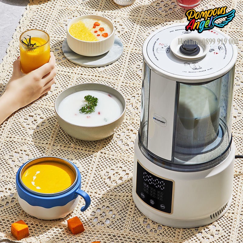 Máy xay nấu làm sữa hạt BLAUPUNKT màu trắng/xanh 1.5L ,cách âm chống ồn hiệu quả, bảo hành 12 tháng