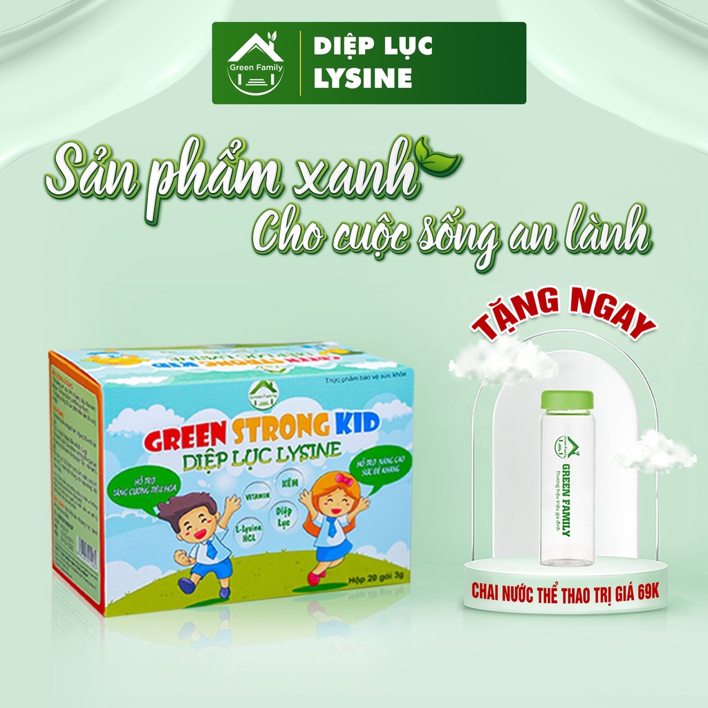 Diệp Lục Lysine Kid HBC GREEN FAMILY Giúp Trẻ Hay Ăn Chóng Lớn Cải Thiện Hệ Tiêu Hóa Hộp 30 Gói 60g