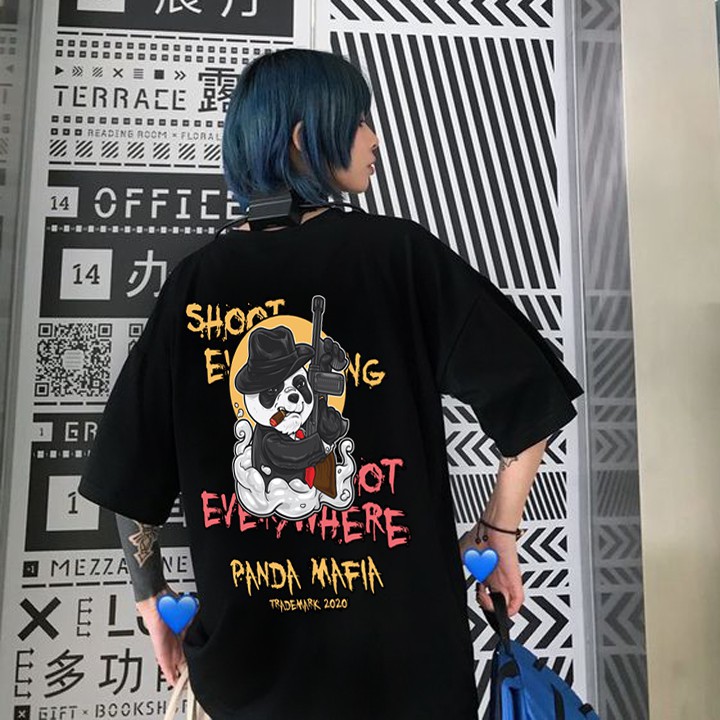 Áo thun tay lỡ ULZZANG cotton dáng unisex, áo form rộng in hình panda mafia | BigBuy360 - bigbuy360.vn