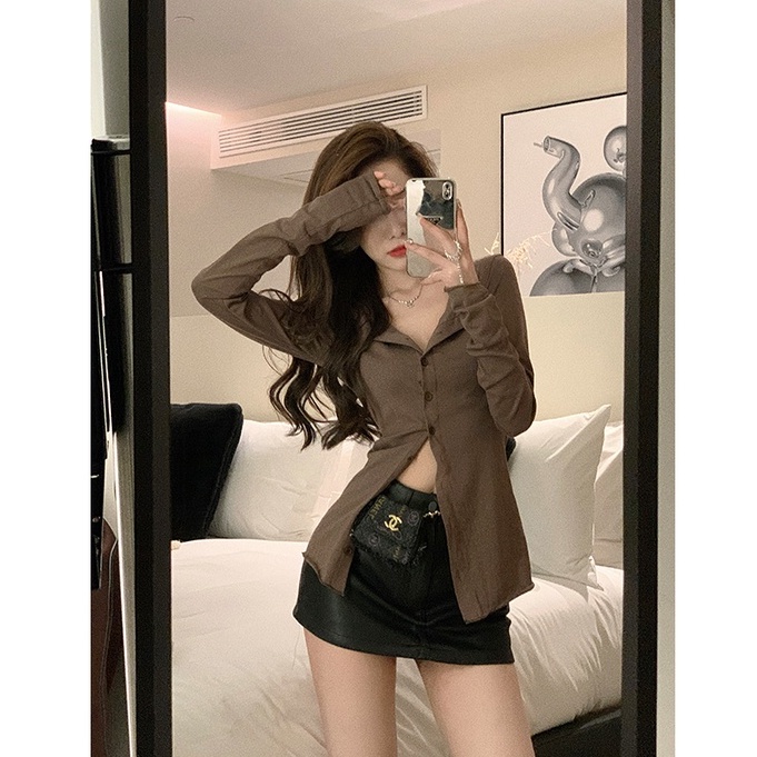 HUANG YOYO Áo Sơ Mi Tay Dài Ôm Eo Chống Nắng Thời Trang Hàn Quốc Cho Nữ