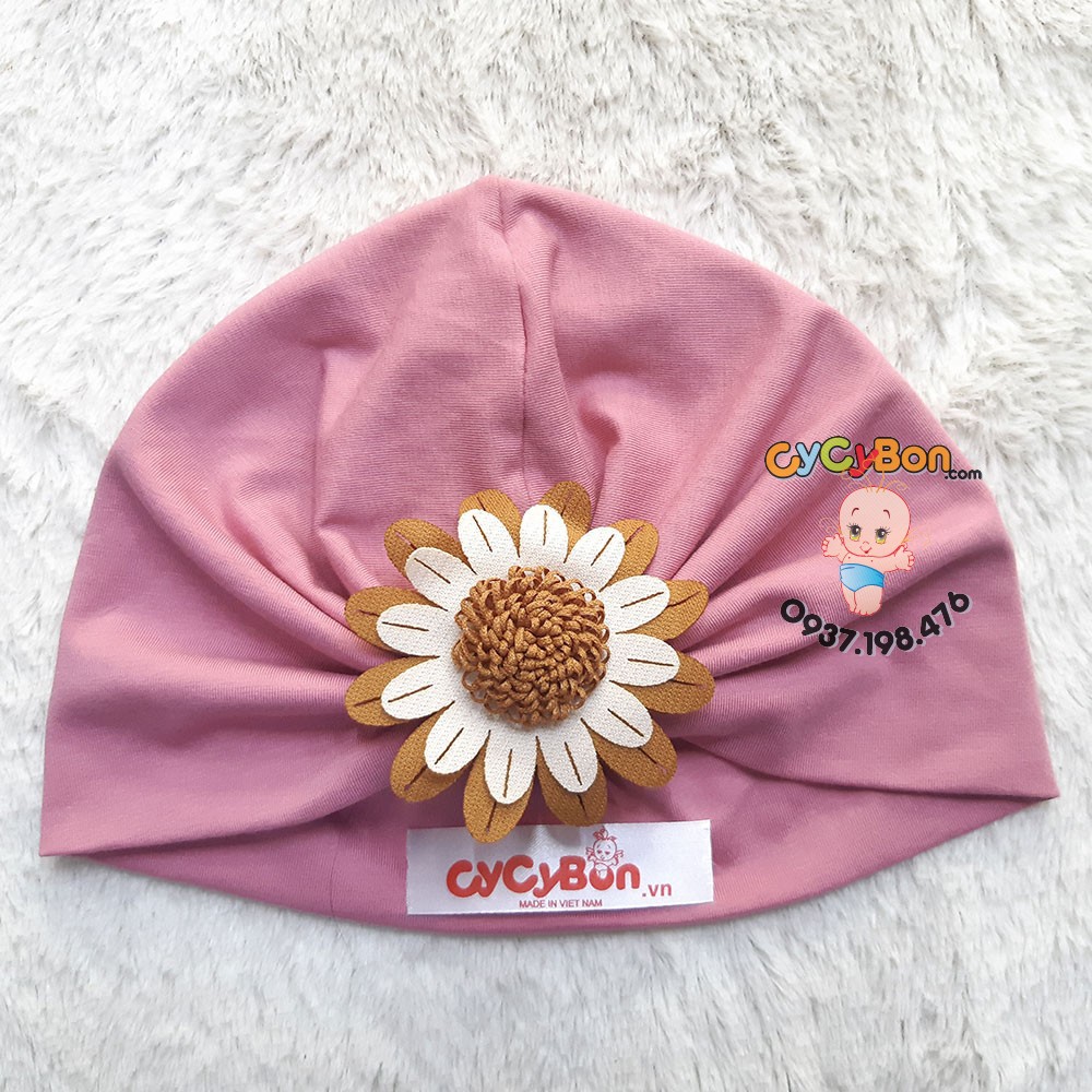 Mũ ón Turban Cho Bé Đính Bông Cúc Nâu Trắng - Cực Sang Chảnh Đủ Size Cho Bé Từ Sơ Sinh