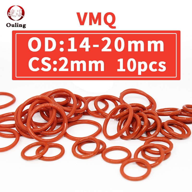 Set 10 Vòng Đệm Cao Su Silicon Hình Chữ O Dày 2mm Cách Nhiệt Chống Nước / Chống Sốc Không Độc Hại Kích Thước 14 / 15 / 16 / 17 / 18 / 19 / 20 * 2mm