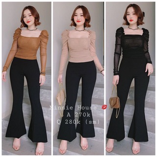 Quần loe khoá lưng vải Hàn có dãn