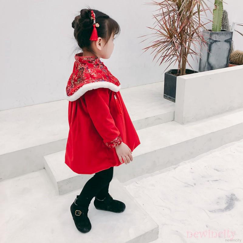 Đầm tay dài phong cách thời trang Trung Hoa cho bé gái