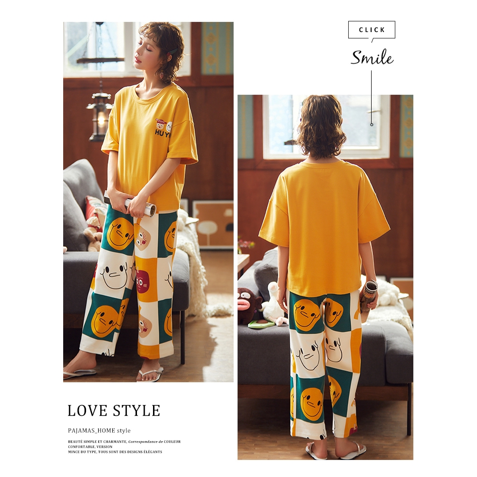 Set Đồ Ngủ Cotton Ngắn Tay In Họa Tiết Hoạt Hình Xinh Xắn Dành Cho Nữ | BigBuy360 - bigbuy360.vn