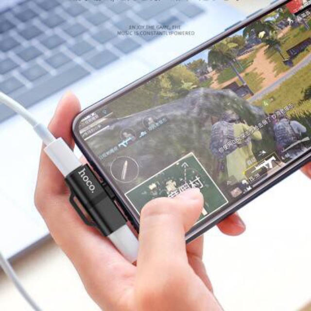 Jack chuyển đổi iphone 2 cổng lightning hỗ trợ míc chơi game LS20 chính hãng hoco