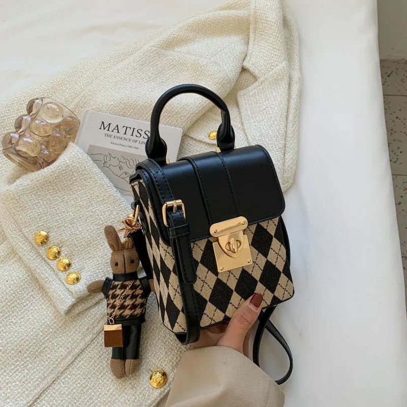 Túi Đeo Chéo Vuông Họa Tiết Vân Kim Cương Thời Trang Nữ kf088