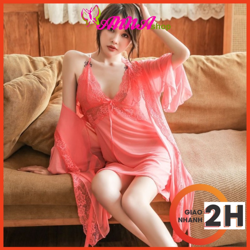 Áo choàng ngủ nữ sexy vải ren (kèm bộ nội y), trẻ trung, thoải mái, thoát mát (MS 09026) Anna Shop