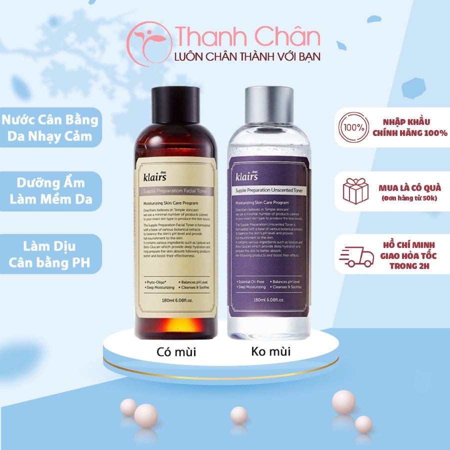 Nước hoa hồng Klairs dưỡng ẩm cho da nhạy cảm Dear Klairs Supple Preparation Toner