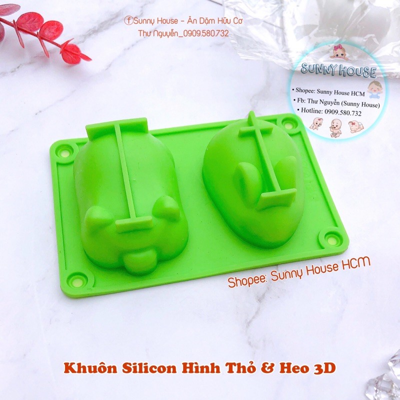 Khuôn silicon hình thỏ ngọc và heo 3D làm bánh, thạch, tàu hũ non, rau câu,...cho bé