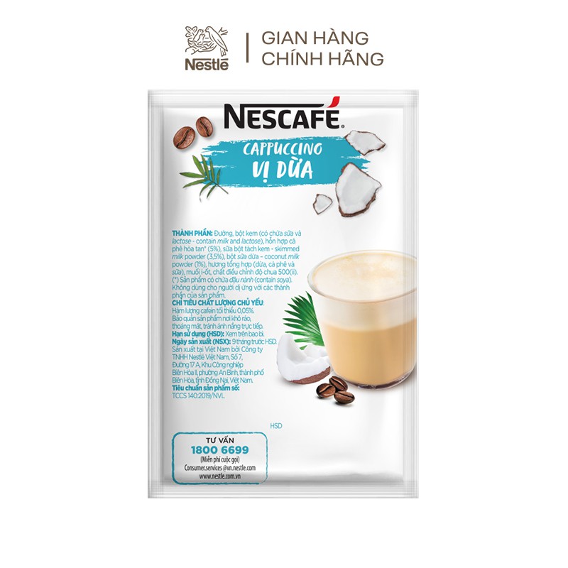 [BAO BÌ MỚI] Cà phê hòa tan NESCAFÉ Cappuccino Vị Dừa (Hộp 10 gói x 20g) | BigBuy360 - bigbuy360.vn