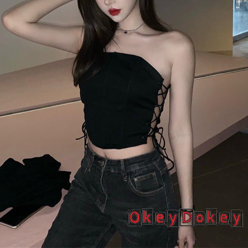 Áo Croptop Trễ Vai Không Dây Màu Trơn Thời Trang Mùa Hè Cho Nữ