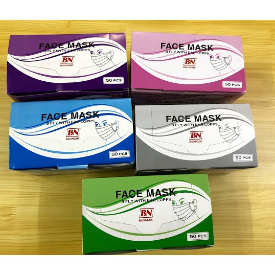 KHẨU TRANG Y TẾ BẢO NGỌC FACE MASK PRO 3 lớp 1 HỘP 50 CÁI NHIỀU MÀU