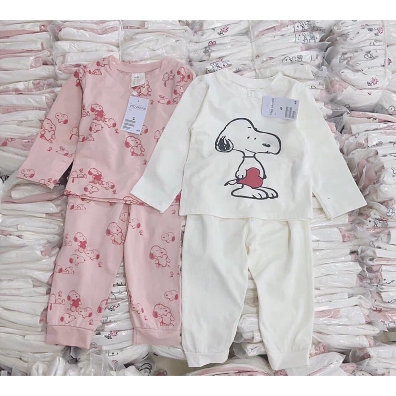 Set 2 bộ HM cotton dài tay thu đông xuất xịn bé gái Snoopy